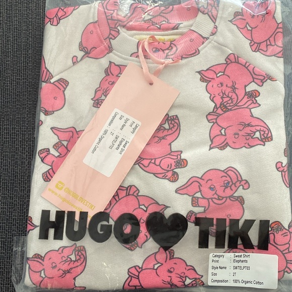 Hugo Loves Tiki Pink Elephant Sweatshirt NWT - Picture 2 of 3